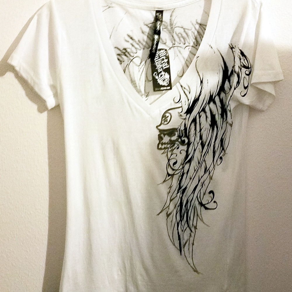 White T w/black,silver graphic by Metal Mulisha NW